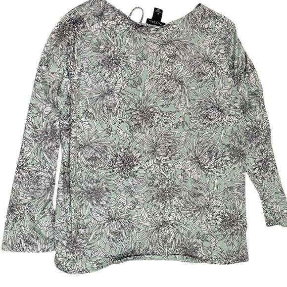 Nue Options Tie Front 3/4 Sleeve White/Turquoise Floral Peony Blouse Shirt - Picture 2 of 6